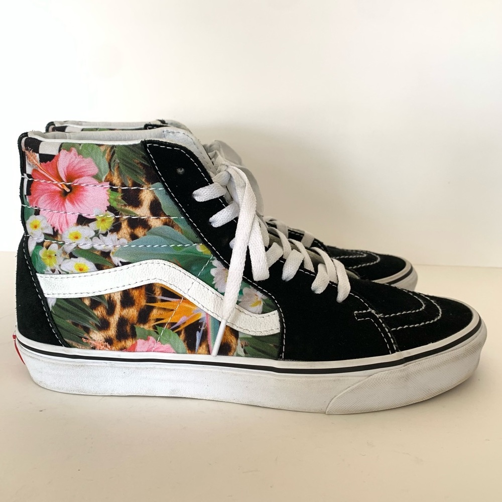 Vans Sk8 Hi Tropical Animal Check Print - Black suede Size Men's 8.5 Women's 10